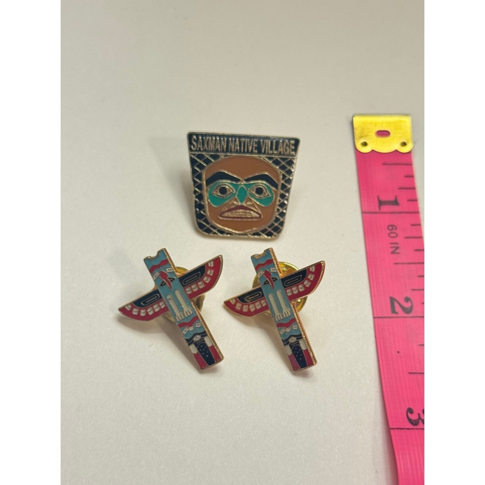 Saxman Native Village Alaska Totem Pole Enamel Pin‎ Set Ketchikan Souvenir 3pc